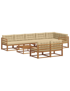 Set di divani da esterno con cuscino 9 pcs Naturale e Beige 2