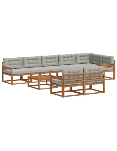 Set di divani da esterno 9 pcs Grigio Naturale e Chiaro 2