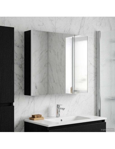 Mobiletto per specchio da bagno Rovere Nero 83,5 x 15,5 x 70 cm