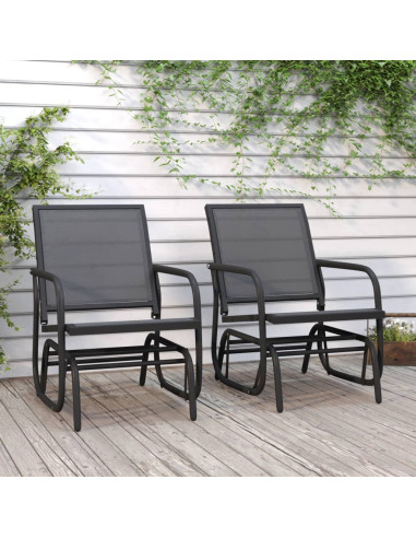 Sedie a Dondolo Giardino 2pz Nere 61x76x87 Textilene e Acciaio