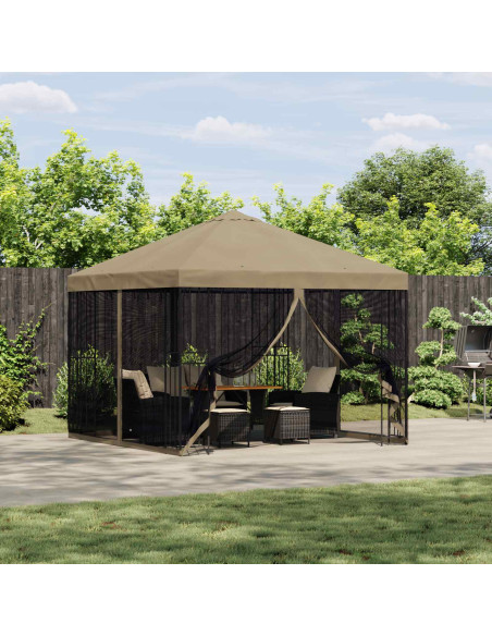 Gazebo da giardino con pareti laterali 3 x 3 m Beige