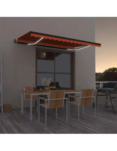 Tenda Automatica Sensore Vento e LED 450x300 cm Arancio Marrone
