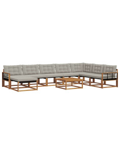 Set di divani da esterno 9 pcs Grigio Naturale e Chiaro 2