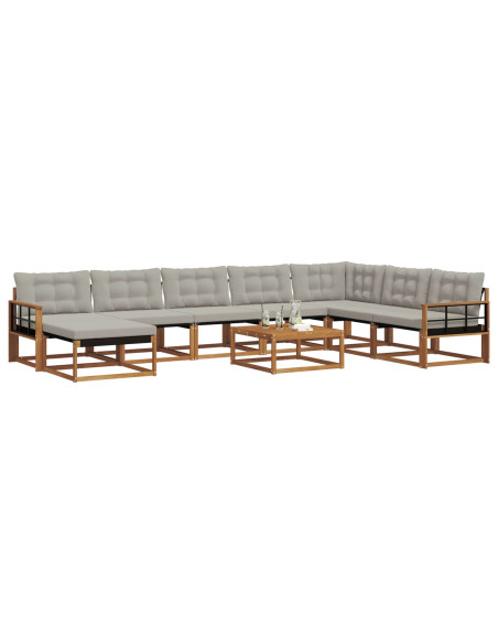 Set di divani da esterno 9 pcs Grigio Naturale e Chiaro