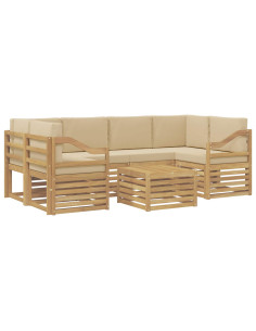 Set di divani da esterno 7 pcs Bianco e Beige Poliestere 2