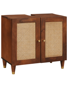 Mobile da Bagno 5 pcs Marrone e Nero Legno di mango massello 2