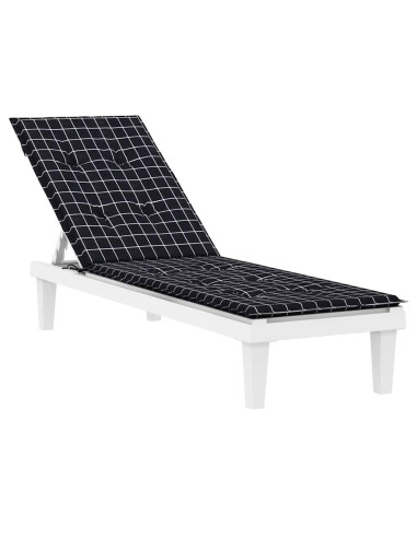 Cuscino per Sedia Sdraio Motivo a Quadri Nero in Tessuto Oxford