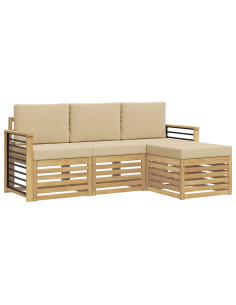 Set di divani da esterno 4 pcs Bianco e Beige Poliestere 2