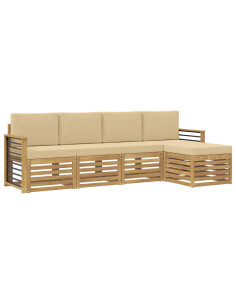 Set di divani da esterno 5 pcs Bianco e Beige Poliestere 2