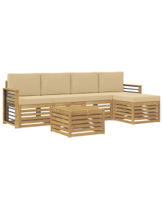 Set di divani da esterno 6 pcs Bianco e Beige Poliestere 2