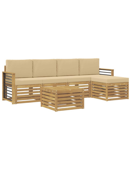 Set di divani da esterno 6 pcs Bianco e Beige Poliestere