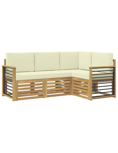 Set divani con cuscino 4 pcs Bianco e Crema Poliestere