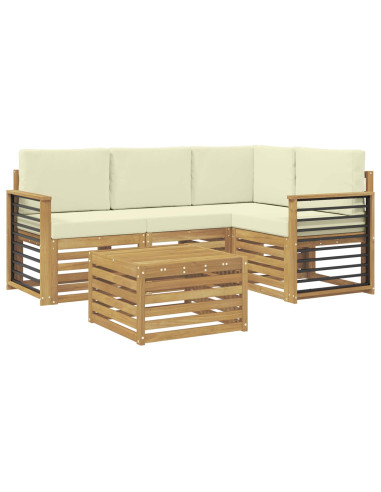 Set di divani da esterno 5 pcs Bianco e Crema Poliestere
