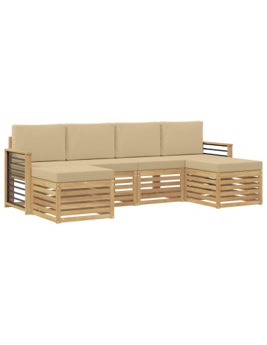 Set divani con cuscino 6 pcs Bianco e Beige Poliestere