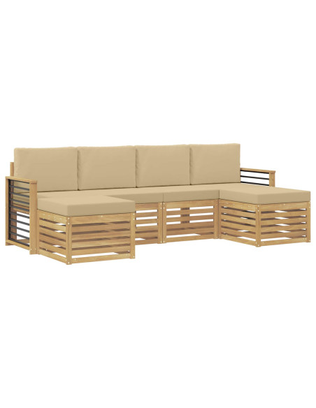 Set divani con cuscino 6 pcs Bianco e Beige Poliestere