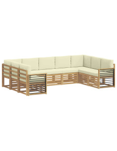 Set divano sezionale 9 pcs Bianco e Crema Poliestere 2