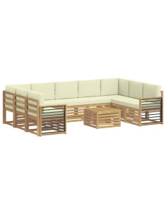 Set divani con cuscino 10 pcs Bianco e Crema Poliestere 2