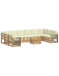 Set di divani da esterno 11 pcs Bianco e Crema Poliestere 2