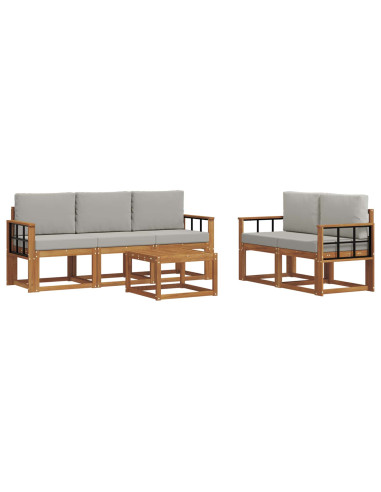 Set di divani da esterno 6 pcs Grigio Naturale e Chiaro
