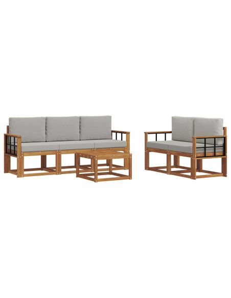 Set di divani da esterno 6 pcs Grigio Naturale e Chiaro