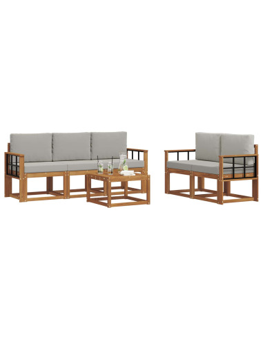Set di divani da esterno 6 pcs Grigio Naturale e Chiaro