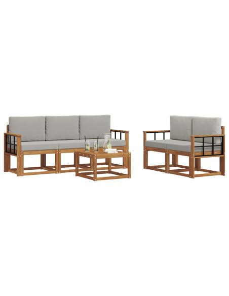 Set di divani da esterno 6 pcs Grigio Naturale e Chiaro