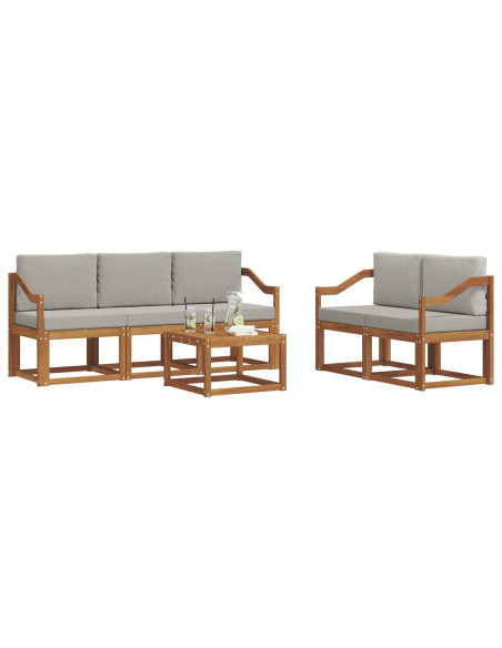 Set di divani da esterno 6 pcs Grigio Naturale e Chiaro