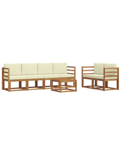 Set di divani da esterno con cuscino 7 pcs Naturale e Crema 2