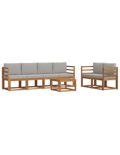 Set di divani da esterno 7 pcs Grigio Naturale e Chiaro 2