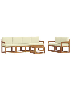 Set di divani da esterno con cuscino 7 pcs Naturale e Crema 2