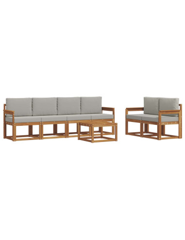 Set di divani da esterno 7 pcs Grigio Naturale e Chiaro