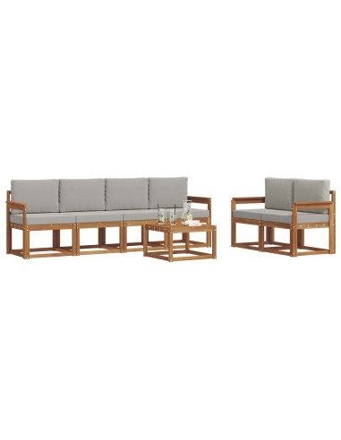 Set di divani da esterno 7 pcs Grigio Naturale e Chiaro
