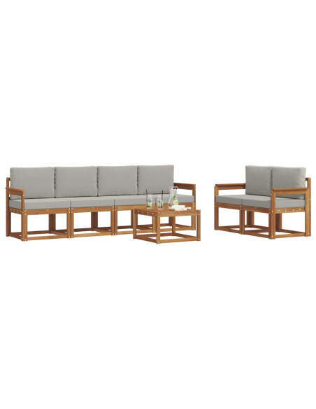 Set di divani da esterno 7 pcs Grigio Naturale e Chiaro