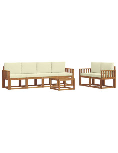 Set di divani da esterno con cuscino 7 pcs Naturale e Crema 2