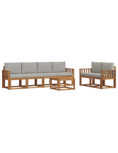 Set di divani da esterno 7 pcs Grigio Naturale e Chiaro 2