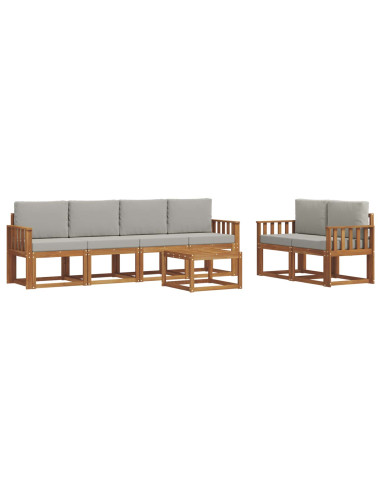 Set di divani da esterno 7 pcs Grigio Naturale e Chiaro
