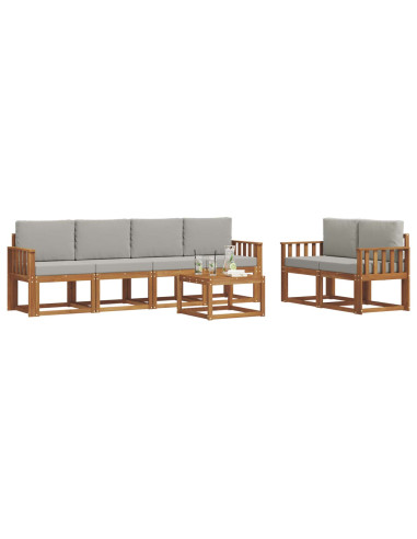 Set di divani da esterno 7 pcs Grigio Naturale e Chiaro