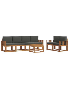 Set di divani da esterno con cuscino 7 pcs Naturale e Antracite 2
