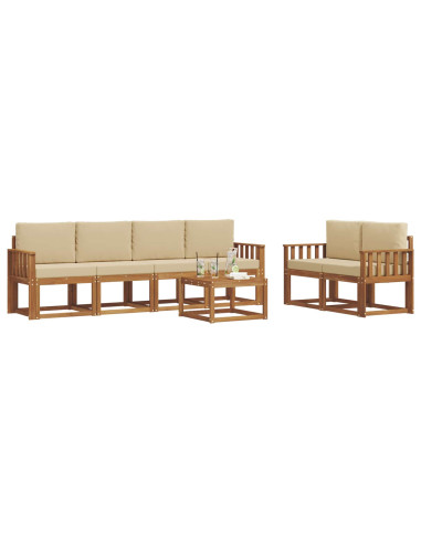Set di divani da esterno con cuscino 7 pcs Naturale e Beige