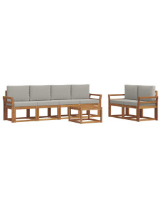 Set di divani da esterno 7 pcs Grigio Naturale e Chiaro 2