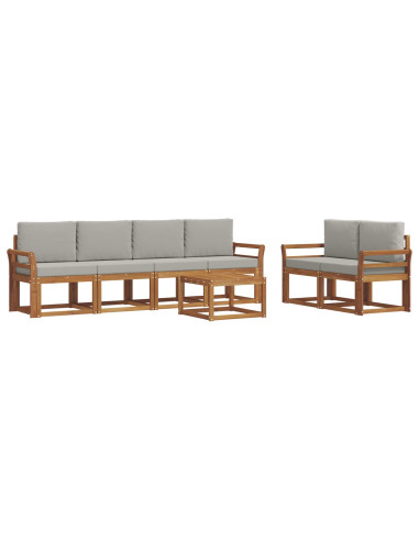 Set di divani da esterno 7 pcs Grigio Naturale e Chiaro