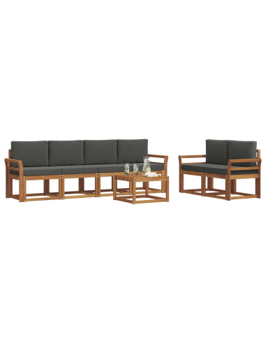 Set di divani da esterno con cuscino 7 pcs Naturale e Antracite