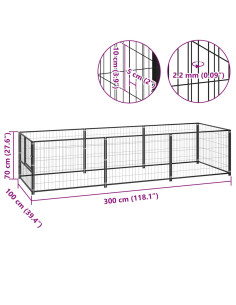 Gabbia per Cani Nera 300x100x70 cm in Acciaio