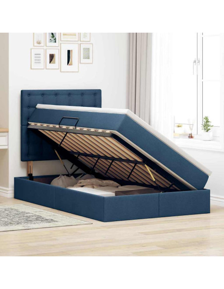 Letto con contenitore e materasso Blu 120 x 190 cm Tessuto