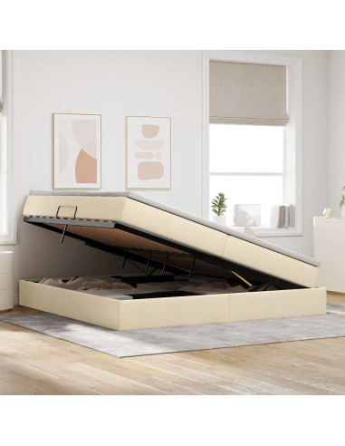 Letto con contenitore e materasso Crema 200 x 200 cm Poliestere