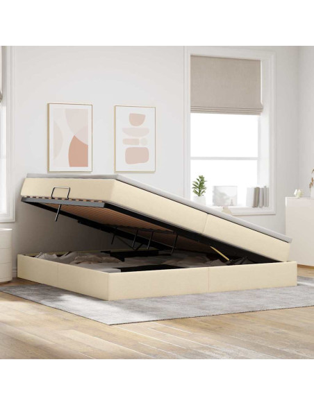 Letto con contenitore e materasso Crema 200 x 200 cm Poliestere