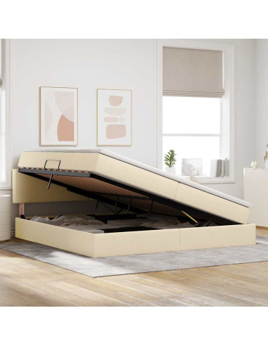 Letto con contenitore e materasso Crema 200 x 200 cm