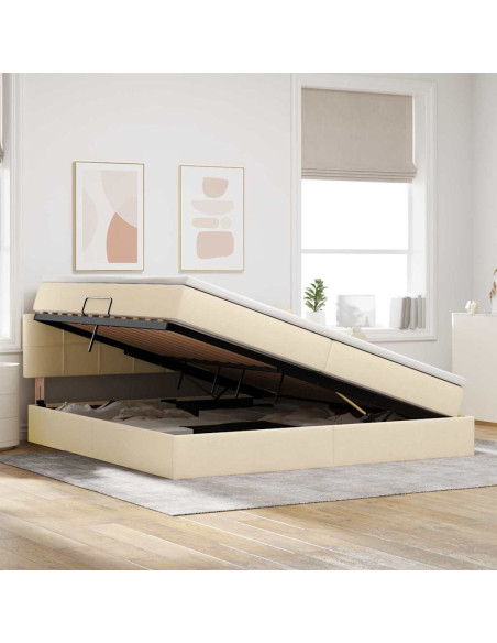 Letto con contenitore e materasso Crema 200 x 200 cm