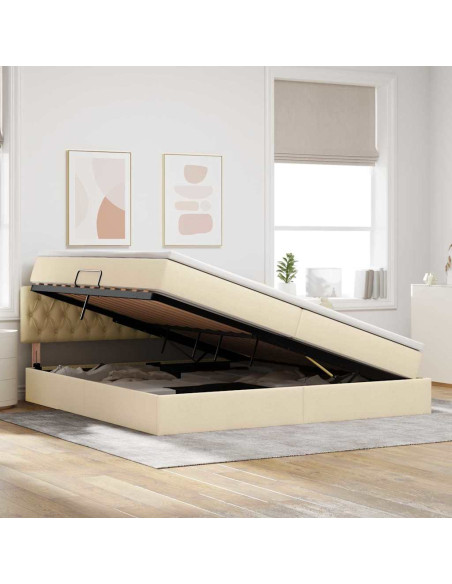Letto con contenitore e materasso Crema 200 x 200 cm