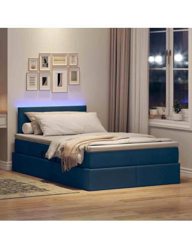 Letto con contenitore e LED con led Blu 120 x 190 cm Tessuto